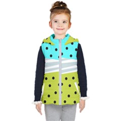 Mixed Polka Dots And Lines Pattern, Blue, Yellow, Silver, White Colors Kids  Hooded Puffer Vest by Casemiro