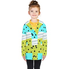 Mixed Polka Dots And Lines Pattern, Blue, Yellow, Silver, White Colors Kids  Double Breasted Button Coat by Casemiro