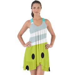 Mixed Polka Dots And Lines Pattern, Blue, Yellow, Silver, White Colors Show Some Back Chiffon Dress by Casemiro