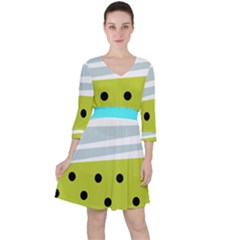 Mixed Polka Dots And Lines Pattern, Blue, Yellow, Silver, White Colors Ruffle Dress by Casemiro