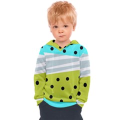 Mixed Polka Dots And Lines Pattern, Blue, Yellow, Silver, White Colors Kids  Overhead Hoodie by Casemiro