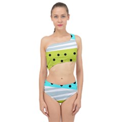 Mixed Polka Dots And Lines Pattern, Blue, Yellow, Silver, White Colors Spliced Up Two Piece Swimsuit by Casemiro