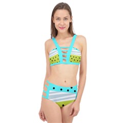 Mixed Polka Dots And Lines Pattern, Blue, Yellow, Silver, White Colors Cage Up Bikini Set by Casemiro