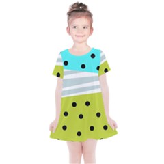 Mixed Polka Dots And Lines Pattern, Blue, Yellow, Silver, White Colors Kids  Simple Cotton Dress by Casemiro