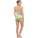 Mixed polka dots and lines pattern, blue, yellow, silver, white colors Scallop Top Cut Out Swimsuit View2