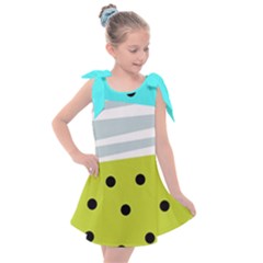 Mixed Polka Dots And Lines Pattern, Blue, Yellow, Silver, White Colors Kids  Tie Up Tunic Dress by Casemiro