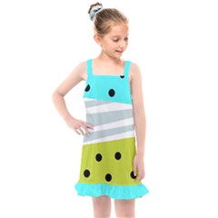 Mixed Polka Dots And Lines Pattern, Blue, Yellow, Silver, White Colors Kids  Overall Dress by Casemiro