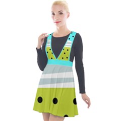 Mixed Polka Dots And Lines Pattern, Blue, Yellow, Silver, White Colors Plunge Pinafore Velour Dress by Casemiro