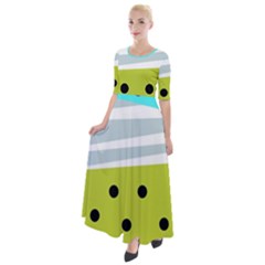 Mixed Polka Dots And Lines Pattern, Blue, Yellow, Silver, White Colors Half Sleeves Maxi Dress by Casemiro