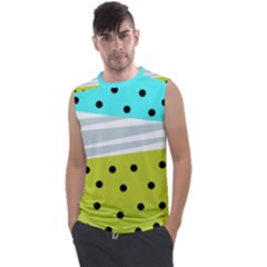 Mixed Polka Dots And Lines Pattern, Blue, Yellow, Silver, White Colors Men s Regular Tank Top by Casemiro