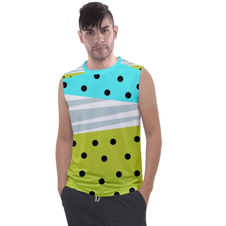 Mixed polka dots and lines pattern, blue, yellow, silver, white colors Men s Regular Tank Top