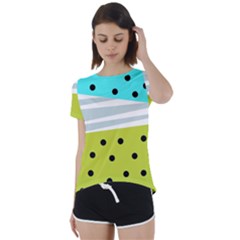 Mixed Polka Dots And Lines Pattern, Blue, Yellow, Silver, White Colors Short Sleeve Foldover Tee by Casemiro