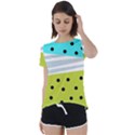 Mixed polka dots and lines pattern, blue, yellow, silver, white colors Short Sleeve Foldover Tee View1