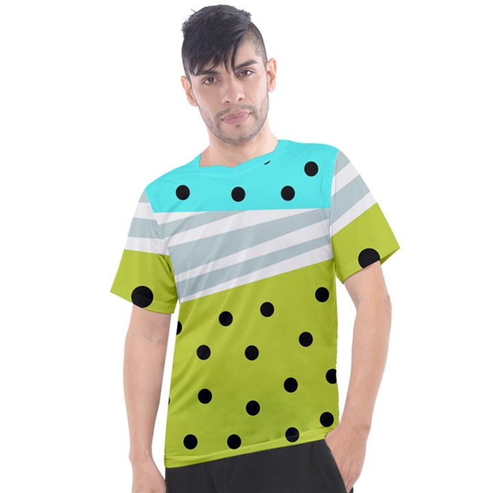 Mixed polka dots and lines pattern, blue, yellow, silver, white colors Men s Sport Top