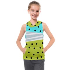 Mixed Polka Dots And Lines Pattern, Blue, Yellow, Silver, White Colors Kids  Sleeveless Hoodie by Casemiro