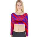 Geometric blocks, blue and red triangles, abstract pattern Long Sleeve Crop Top View1