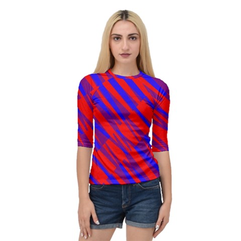 Geometric Blocks, Blue And Red Triangles, Abstract Pattern Quarter Sleeve Raglan Tee by Casemiro