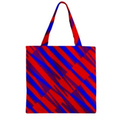 Geometric Blocks, Blue And Red Triangles, Abstract Pattern Zipper Grocery Tote Bag by Casemiro