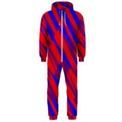 Geometric Blocks, Blue And Red Triangles, Abstract Pattern Hooded Jumpsuit (men)  by Casemiro