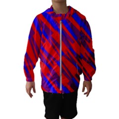 Geometric Blocks, Blue And Red Triangles, Abstract Pattern Kids  Hooded Windbreaker by Casemiro