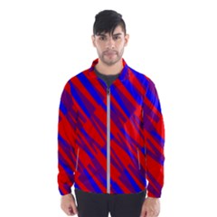 Geometric Blocks, Blue And Red Triangles, Abstract Pattern Men s Windbreaker by Casemiro