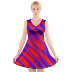 Geometric Blocks, Blue And Red Triangles, Abstract Pattern V-neck Sleeveless Dress by Casemiro