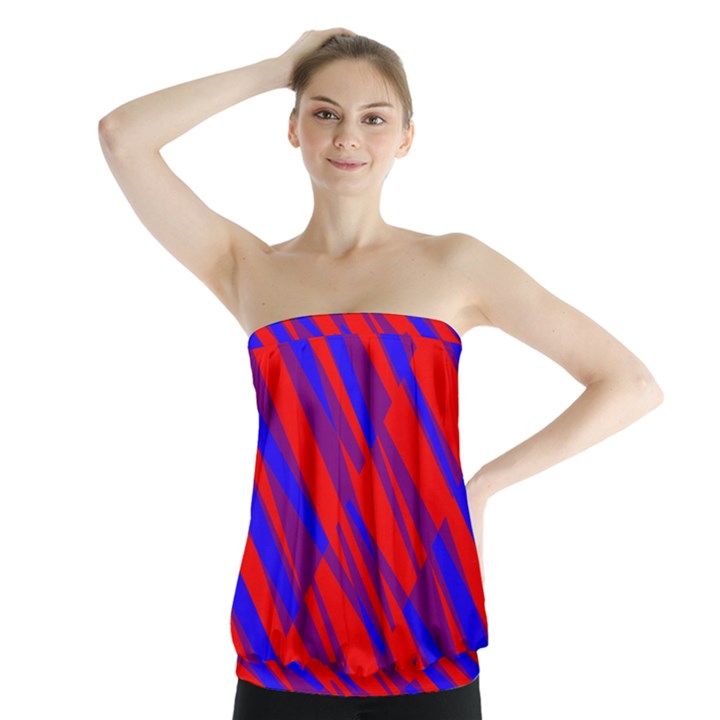 Geometric blocks, blue and red triangles, abstract pattern Strapless Top