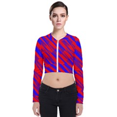 Geometric Blocks, Blue And Red Triangles, Abstract Pattern Long Sleeve Zip Up Bomber Jacket by Casemiro