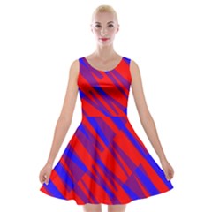 Geometric Blocks, Blue And Red Triangles, Abstract Pattern Velvet Skater Dress by Casemiro