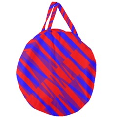 Geometric Blocks, Blue And Red Triangles, Abstract Pattern Giant Round Zipper Tote by Casemiro