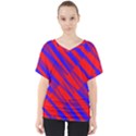 Geometric blocks, blue and red triangles, abstract pattern V-Neck Dolman Drape Top View1