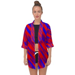 Geometric Blocks, Blue And Red Triangles, Abstract Pattern Open Front Chiffon Kimono by Casemiro