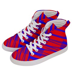 Geometric Blocks, Blue And Red Triangles, Abstract Pattern Women s Hi-top Skate Sneakers by Casemiro