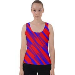 Geometric Blocks, Blue And Red Triangles, Abstract Pattern Velvet Tank Top by Casemiro