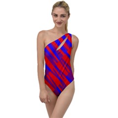 Geometric Blocks, Blue And Red Triangles, Abstract Pattern To One Side Swimsuit