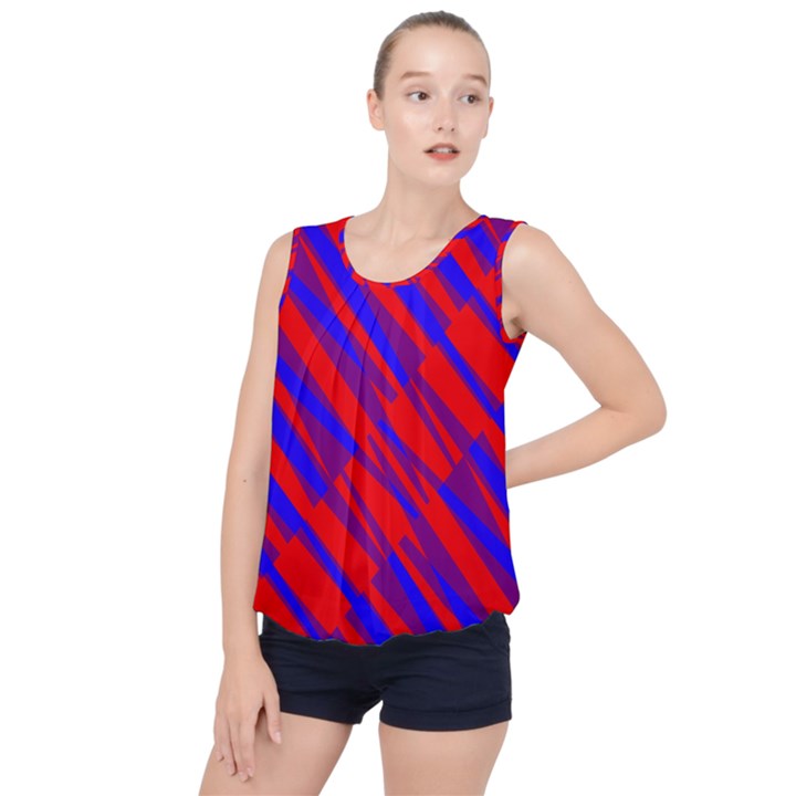 Geometric blocks, blue and red triangles, abstract pattern Bubble Hem Chiffon Tank Top