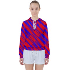 Geometric Blocks, Blue And Red Triangles, Abstract Pattern Women s Tie Up Sweat by Casemiro