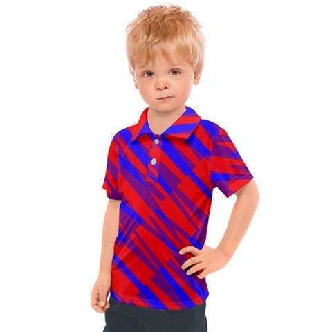 Geometric Blocks, Blue And Red Triangles, Abstract Pattern Kids  Polo Tee by Casemiro