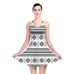 Black And White Aztec Reversible Skater Dress by tmsartbazaar