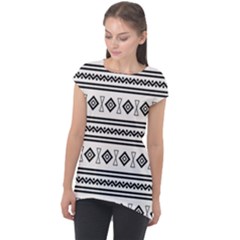 Black And White Aztec Cap Sleeve High Low Top by tmsartbazaar