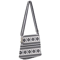 Black And White Aztec Zipper Messenger Bag by tmsartbazaar