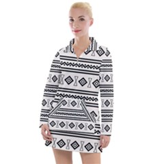 Black And White Aztec Women s Long Sleeve Casual Dress by tmsartbazaar