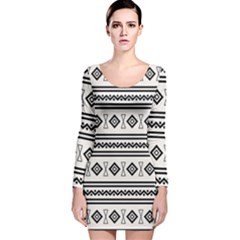 Black And White Aztec Long Sleeve Velvet Bodycon Dress by tmsartbazaar