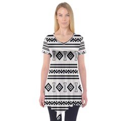 Black And White Aztec Short Sleeve Tunic  by tmsartbazaar