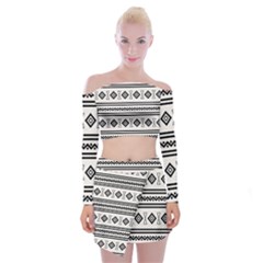 Black And White Aztec Off Shoulder Top With Mini Skirt Set by tmsartbazaar