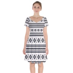 Black And White Aztec Short Sleeve Bardot Dress by tmsartbazaar