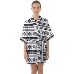 Black And White Aztec Half Sleeve Satin Kimono  by tmsartbazaar