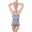 Black And White Aztec Cross Front Low Back Swimsuit View1