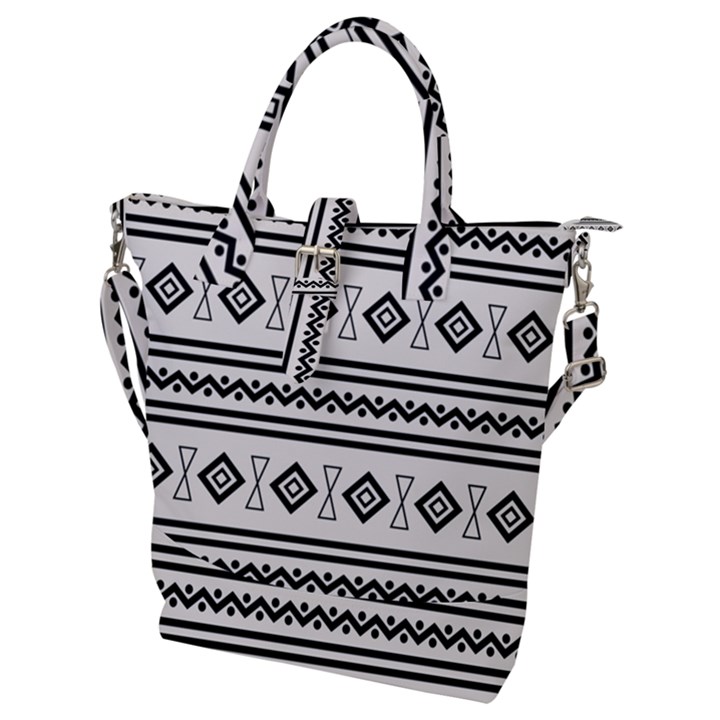 Black And White Aztec Buckle Top Tote Bag