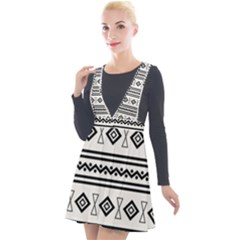 Black And White Aztec Plunge Pinafore Velour Dress by tmsartbazaar